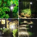 Bornes solaires LED blanc froid dans jardin, éclairage extérieur automatique avec capteur de mouvement