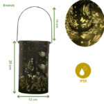 Lanterne solaire bronze 20x12cm IP55, motifs papillons lumineux projetés au sol, idéale pour jardin extérieur
