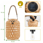 Lanterne solaire LED en bambou, IP65 avec poignée corde, ampoule Edison et panneau solaire intégré