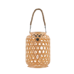 Lanterne décorative en rotin tressé avec anse en corde, style bohème, idéale pour ambiance chaleureuse