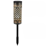 1 lampe solaire de jardin LED décorative en métal ajouré, effet flamme, sur pique noire