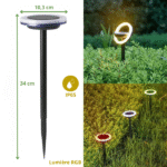 Lampe solaire de jardin RGB IP65, 34 cm, éclairage LED étanche avec piquet, pour extérieur
