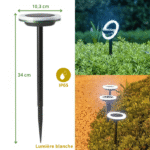 Lampe solaire de jardin LED blanche, IP65, 34 cm, étanche avec piquet, éclairage extérieur blanc