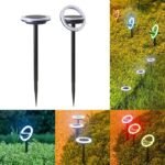 Lampes solaires de jardin LED à piquet avec anneau lumineux multicolore pour allée ou parterre