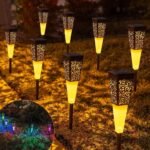  Lot de lampes LED solaires décoratives à piquet, éclairage chaud pour jardin et allée extérieure
