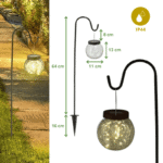  Lampe solaire boule craquelée sur piquet noir, mesures détaillées et indice d’étanchéité IP44