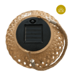 Vue du dessus d'une lanterne solaire imitation bambou avec panneau solaire et bouton marche/arrêt