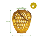Lanterne solaire LED imitation bambou, 23 cm de haut, 19 cm de large, poignée corde, usage extérieur