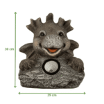 Grande statue dragon rieur 30x29 cm avec lumière LED solaire, déco fantaisie extérieure en magnésie.