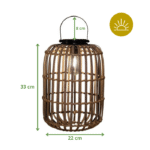 Lanterne solaire en bambou naturel 33x22 cm avec anse de 8 cm, déco bohème pour jardin ou terrasse.