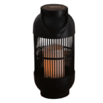 Lanterne solaire LED noire avec effet flamme réaliste, design grillagé pour jardin, terrasse ou balcon