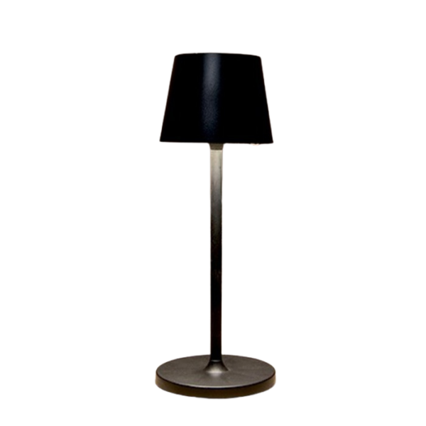 Lampe de table noire moderne avec abat-jour conique et pied métallique sur base ronde