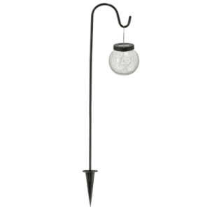 Lampe solaire à piquet noir, crochet incurvé et boule craquelée suspendue, pour jardin extérieur 
