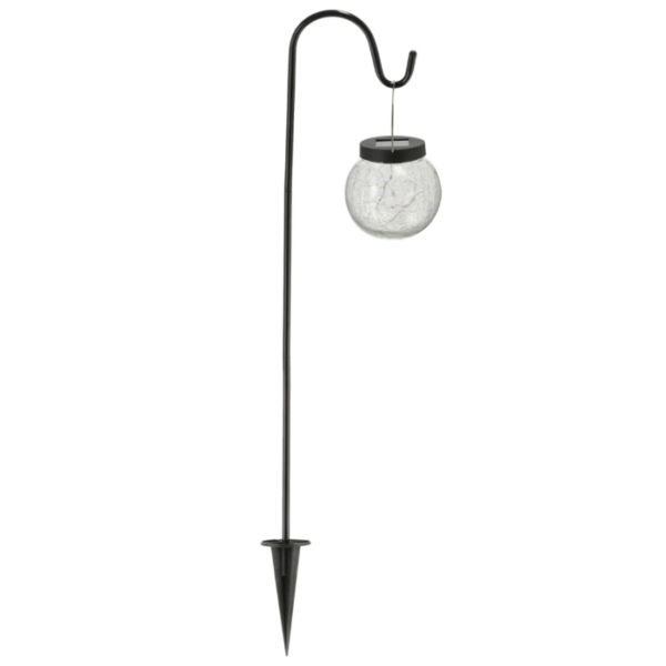 Lampe solaire à piquet noir, crochet incurvé et boule craquelée suspendue, pour jardin extérieur