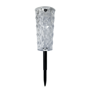 Borne solaire LED extérieure en Acrylonitrile Styrene transparent, motif diamant, avec piquet noir
