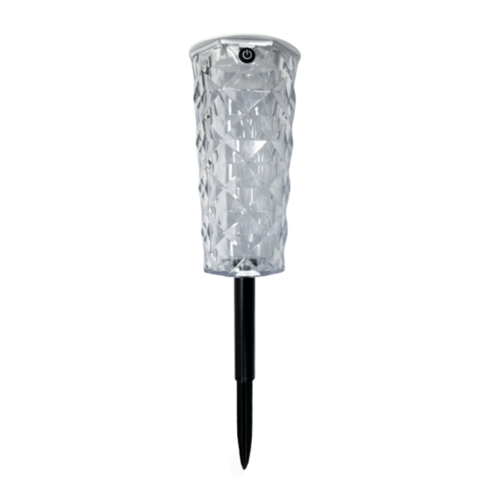 Borne solaire LED extérieure en Acrylonitrile Styrene transparent, motif diamant, avec piquet noir
