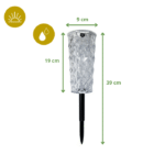 Borne solaire LED transparente 39 cm avec piquet, 19 cm sans, diamètre 9 cm, résistante à l’eau et au soleil