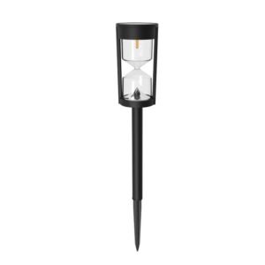 Balise solaire de jardin noire, design sablier, sur pique, idéale pour éclairage extérieur décoratif.
