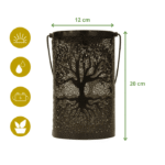 Lanterne solaire arbre de vie noire, 20x12 cm, étanche, écologique, à LED avec batterie rechargeable.