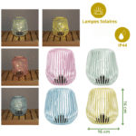 Lampes solaires IP44 en métal pastel 16x16 cm, déco extérieure LED, rose, bleu, jaune et vert.