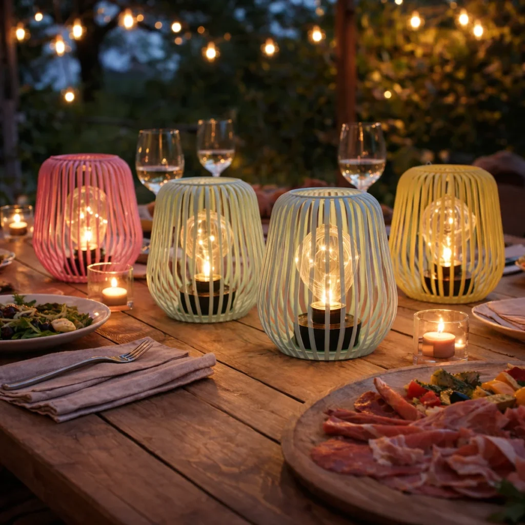 Lampes solaires décoratives de table pour terrasse et jardin – éclairage LED ambiance dîner extérieur convivial
