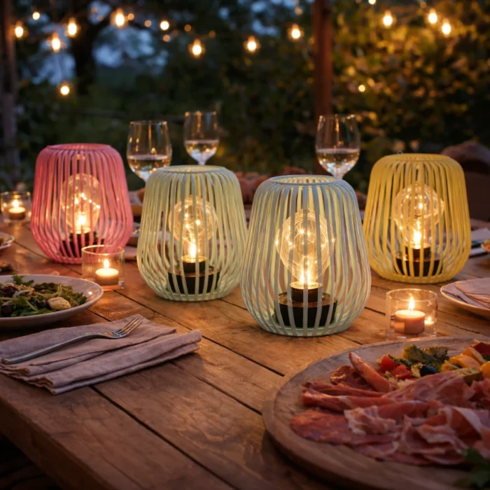 Lampes solaires décoratives de table pour terrasse et jardin – éclairage LED ambiance dîner extérieur convivial