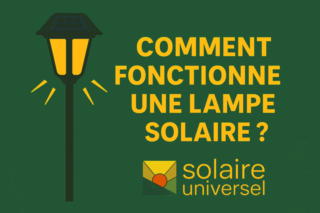Dessin d'une lampe solaire avec texte "Comment fonctionne une lampe solaire ?"