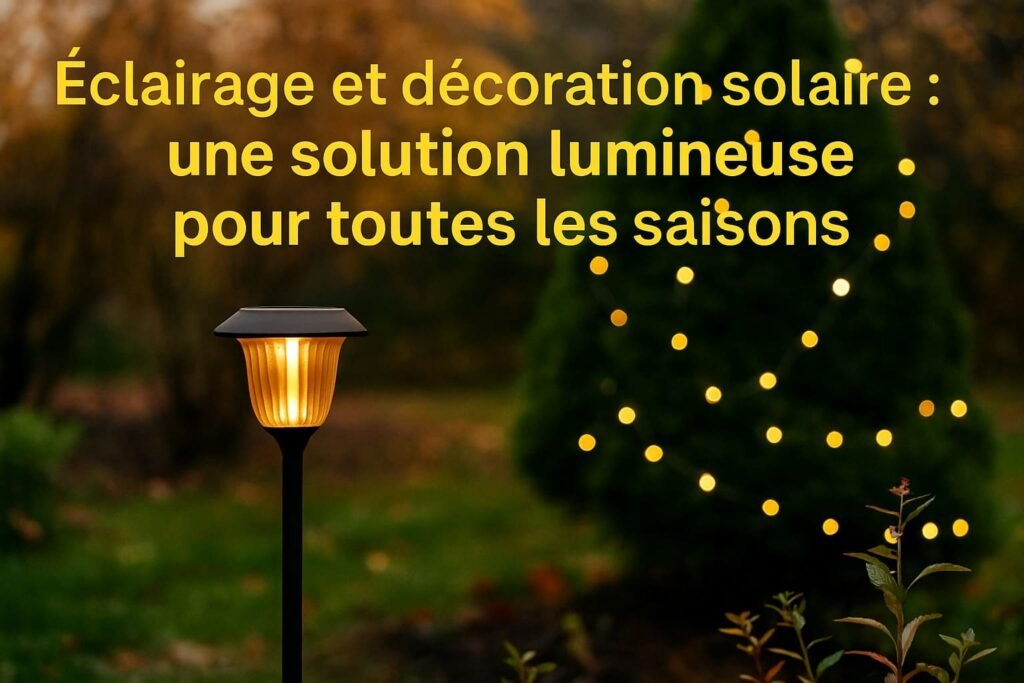 Lampe et guirlande solaire dans un jardin "Éclairage et décoration solaire, pour toutes les saisons"