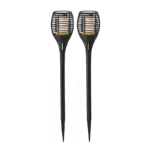 Lot de 2 torches solaires LED effet flamme, noires, à piquer pour jardin ou allée, design moderne