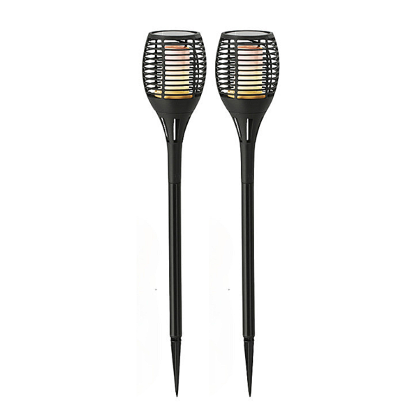 Lot de 2 torches solaires LED effet flamme, noires, à piquer pour jardin ou allée, design moderne