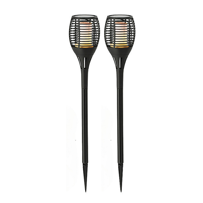 Lot de 2 torches solaires LED effet flamme, noires, à piquer pour jardin ou allée, design moderne