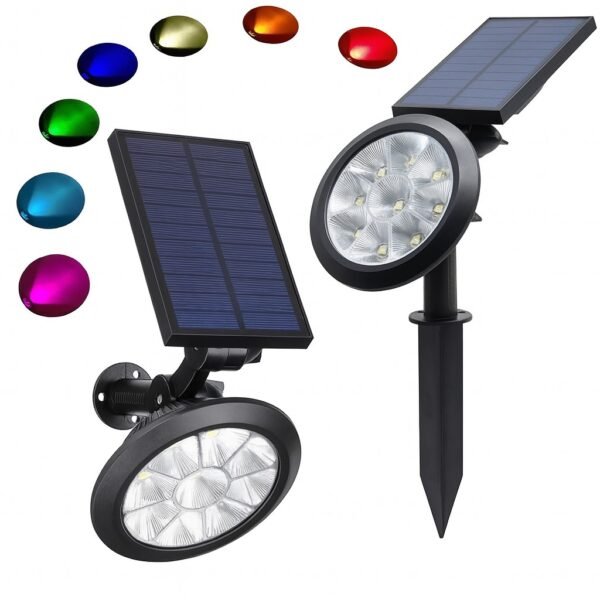 Projecteurs solaires LED extérieurs avec panneaux solaires et filtres colorés pour éclairage de jardin
