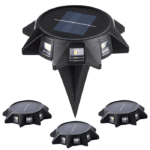 Lot de 4 balises solaires LED noires Ø10,6 cm à poser ou à piquer pour éclairage extérieur, avec panneau solaire intégré