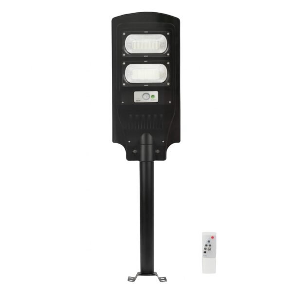 Lampadaire solaire 100W LED IP65 avec télécommande et détecteur de mouvement pour éclairage extérieur parking et allée"