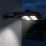 "Lampadaire solaire LED 100W IP65 fixé au mur, éclairage blanc froid avec détecteur de mouvement pour extérieur"