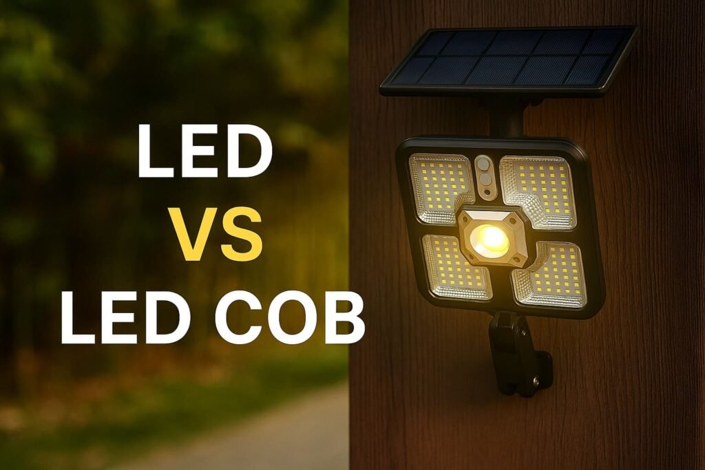 Lampe solaire murale LED et LED COB avec texte "LED VS LED COB"