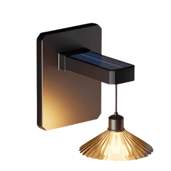 Applique murale solaire noire avec abat-jour plissé et lumière LED chaude pour terrasse et jardin