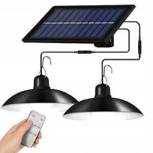 Kit de deux lampes suspendues à LED alimentées par un panneau solaire avec télécommande