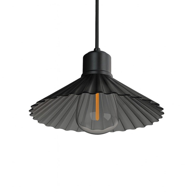 Suspension luminaire moderne noire avec abat-jour plissé en verre et ampoule LED décorative