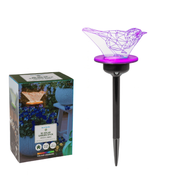 Lampe solaire LED Oiseau 3D à changement de couleur avec emballage – décoration lumineuse extérieur