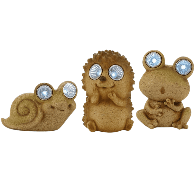 Trio décoratif solaire LED escargot hérisson grenouille pour jardin et terrasse