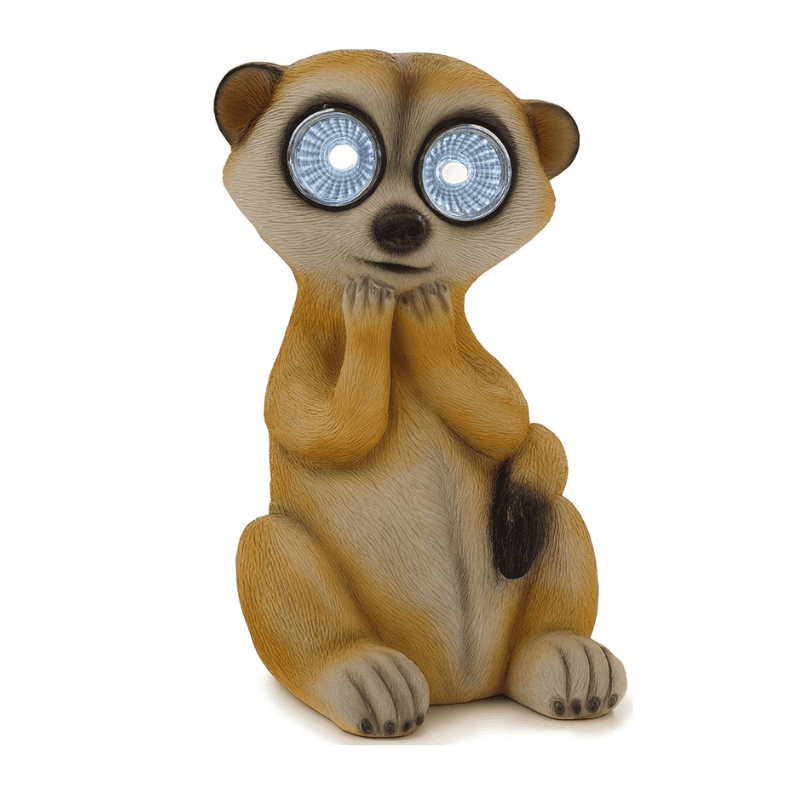 Figurine de suricate solaire aux grands yeux lumineux LED sur fond blanc