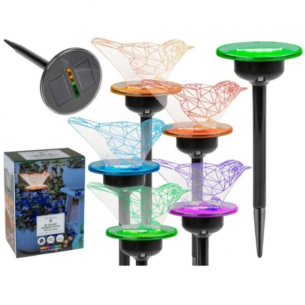 Lampes solaires LED Oiseau 3D multicolores – décoration de jardin à énergie solaire
