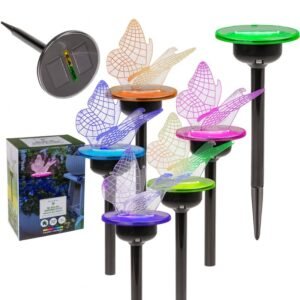 Ensemble de piquets solaires 3D Mystic Butterfly avec LED multicolores, en forme de papillon, pour décoration de jardin, terrasse ou balcon.