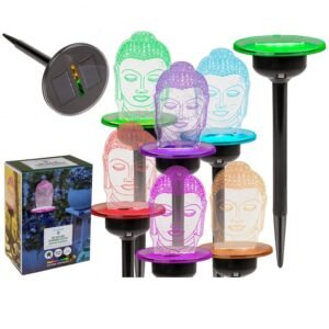 Piquet solaire Bouddha 3D Mystic Buddha multicolore avec changement de couleur LED et panneau solaire intégré