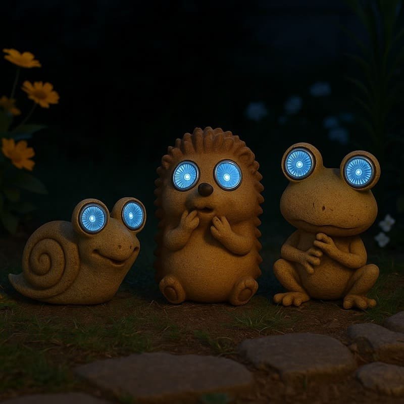Trio solaire LED escargot hérisson grenouille lumineux de nuit pour jardin
