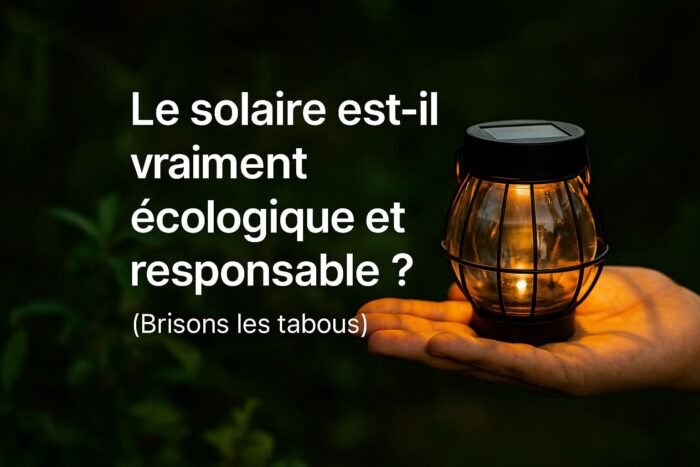 main tenant une lanterne solaire allumée dans la nature, symbolisant l’énergie propre et responsable