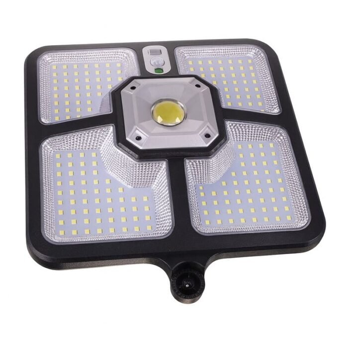 Projecteur solaire LED carré avec 4 panneaux lumineux et LED centrale haute puissance