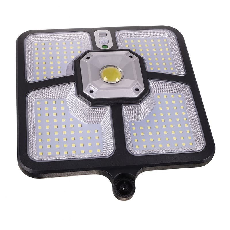 Projecteur solaire LED carré avec 4 panneaux lumineux et LED centrale haute puissance