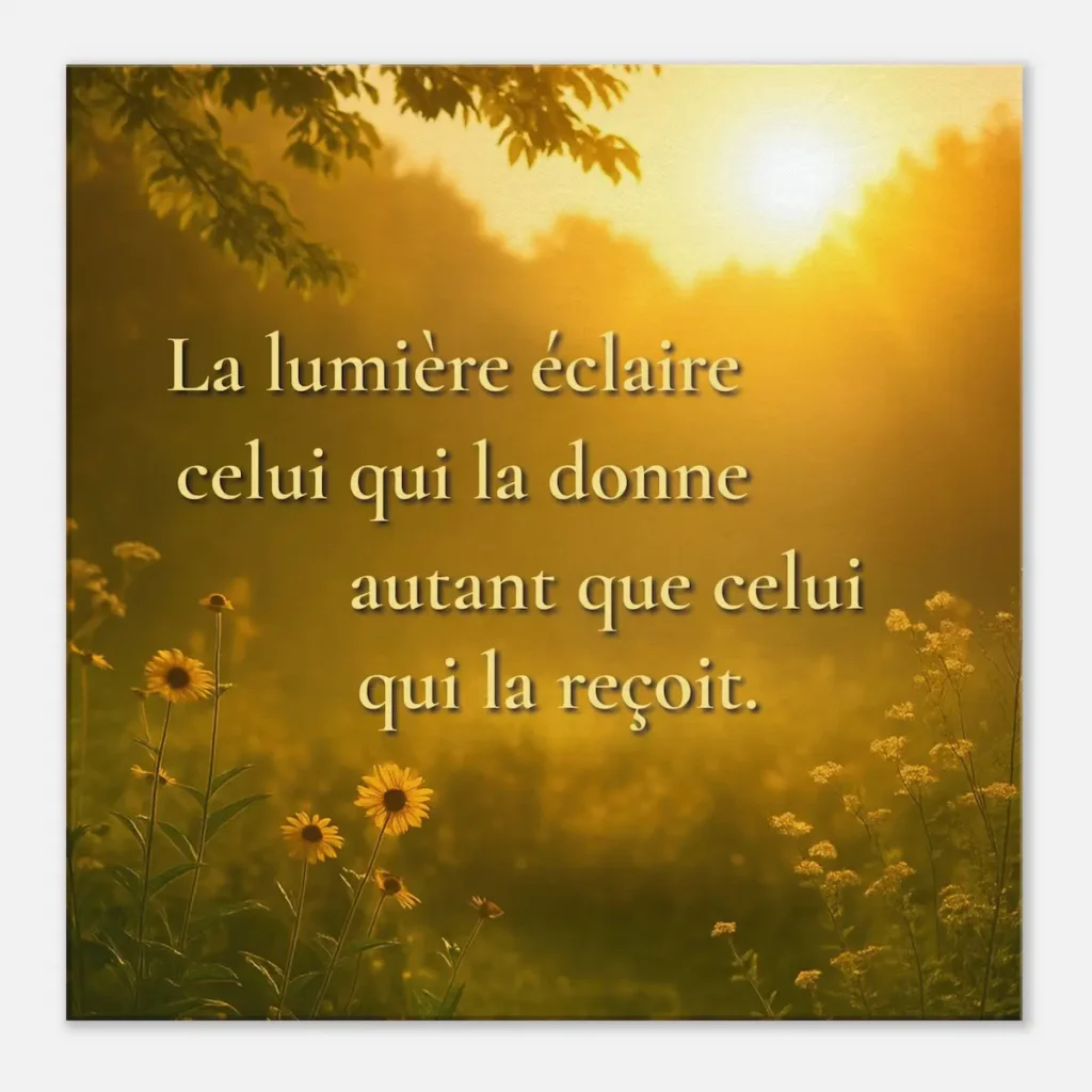 Tableau mural lumineux avec citation positive sur fond de nature ensoleillée et ambiance chaleureuse — affiche décorative bien-être et sérénité